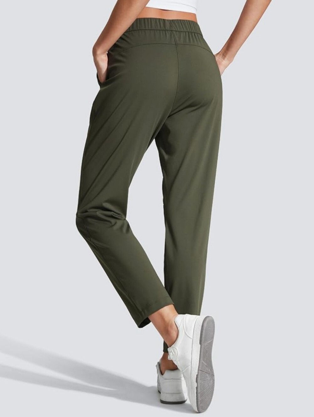 CRZ Yoga Stretch 4 Way Sttetch Drawstring 7/8 Pocket Pant 27'' Lg In Olive Green